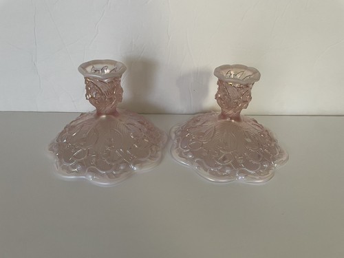 Fenton Lily Of The Valley Pink Iridescent Candle Holder Pair - Picture 4 of 10