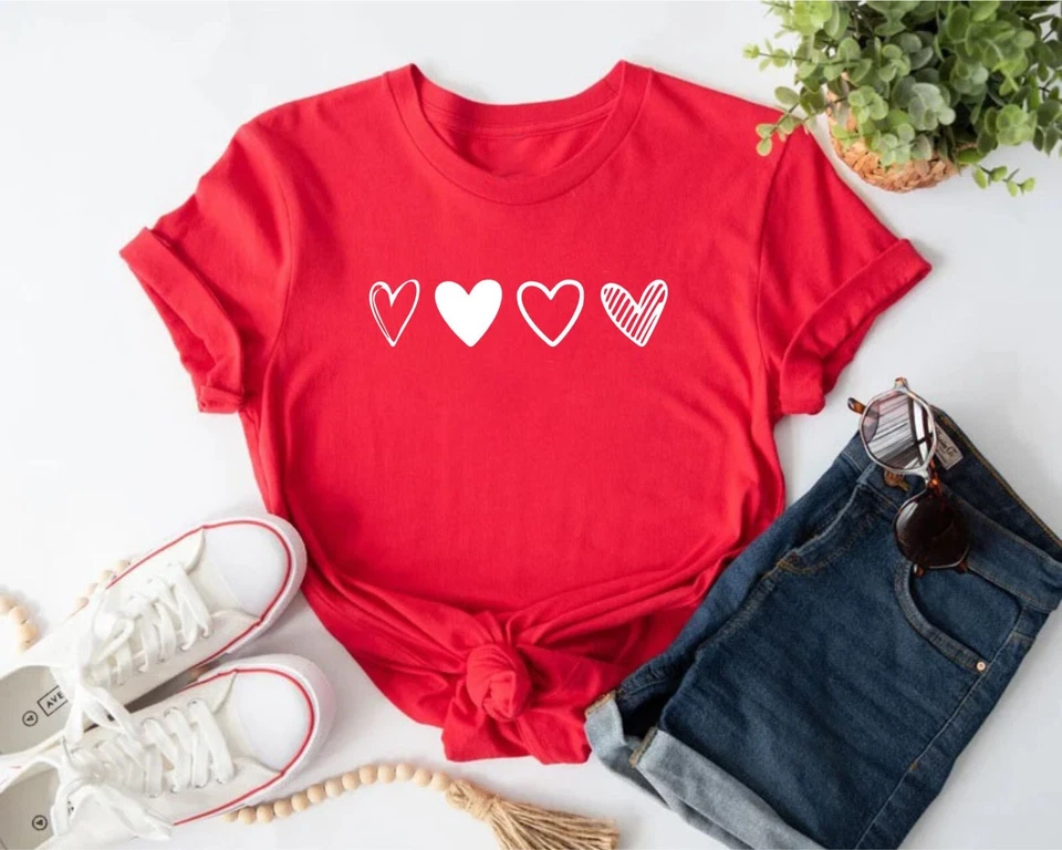Valentine's Day Love Hearts T Shirt Couple Gift Valentine Hoodie Sweatshirt Vest - Image 4 of 4