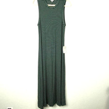 NSR Dress Size Small Green White Stripe Sleeveless Maxi Front Slit Ribbed Knit