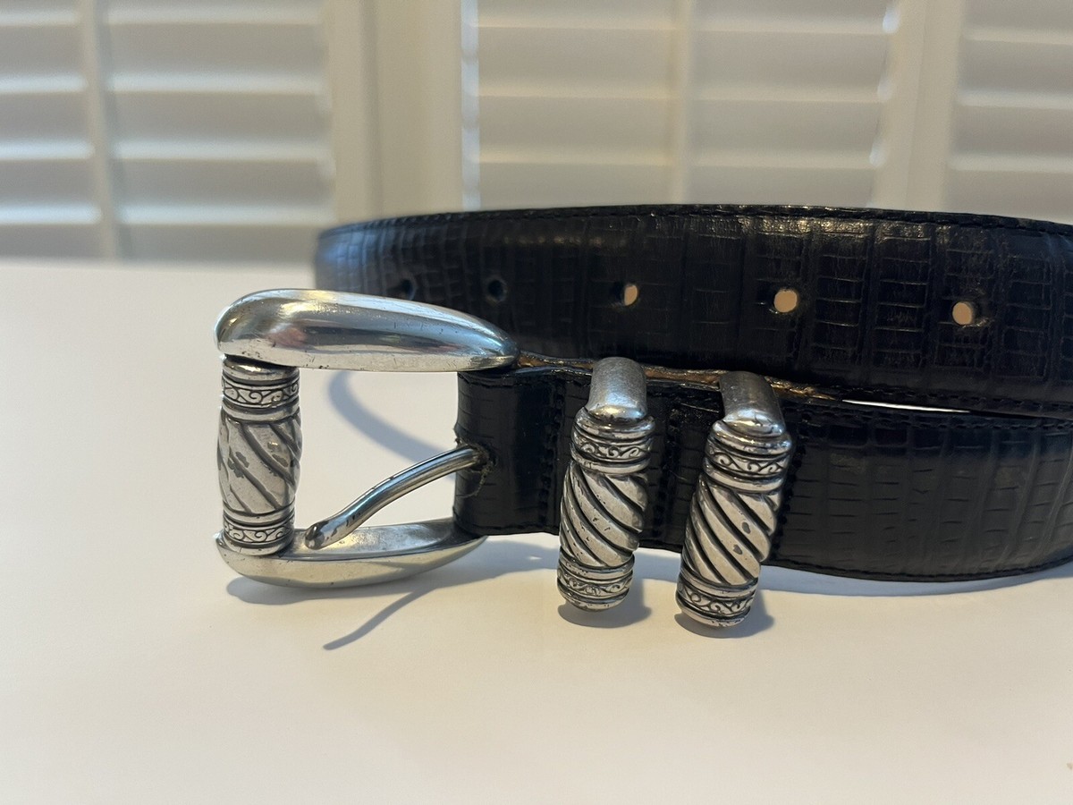 Vintage Brighton Silver Buckle Croc Embossed Patent Leather Brown Belt Sz M 34” Vintage Brighton Belt Croc Embossed Patent Leather  main image 2