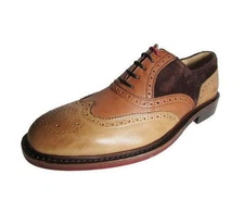 Kenneth Cole Elite Class Leather/Suede Wing-Tip Oxford Beige Combo Size 10 M