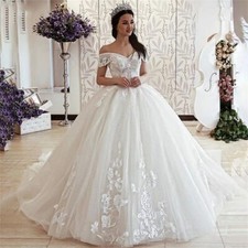Off Shoulder Princess Ball Wedding Dresses Lace Applique A-line Bridal Gowns