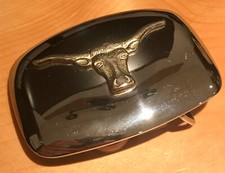 SILVER CHROME SHINY GOLD TEXAS LONGHORN CENTER BELT BUCKLE MADE IN THE USA