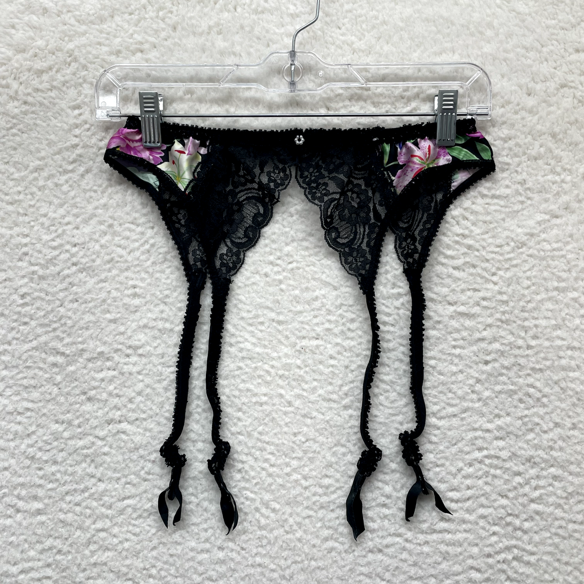Vintage Christian Dior Garter Belt L Large Designer Sexy Black Floral Lace  Pearl | eBay