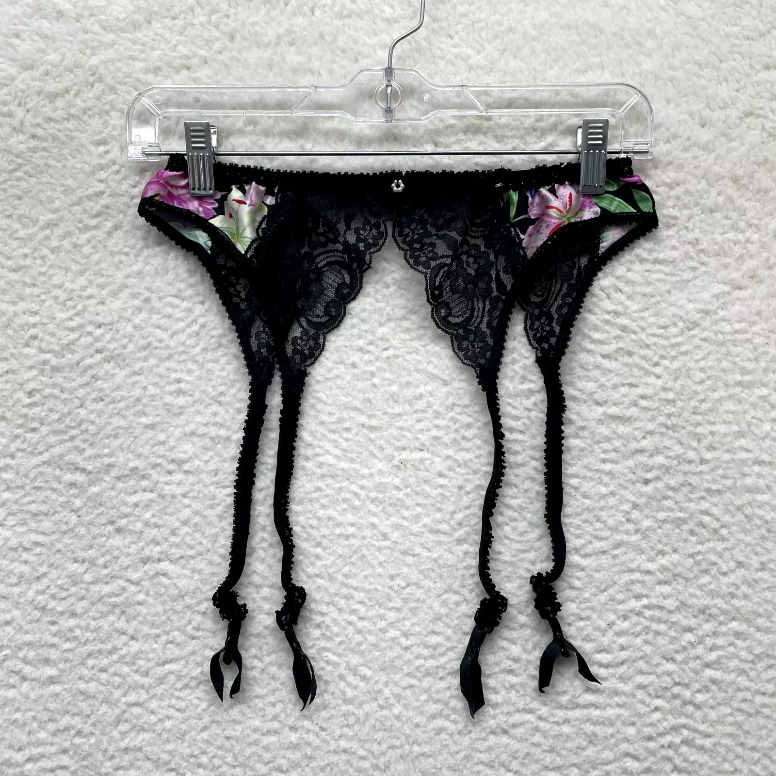 Ceinture de jarretière vintage Christian Dior L grand designer sexy noir dentelle florale perle