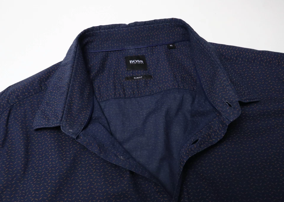 Hugo Boss Ronni Slim Fit Shirt Herren XL Muster Blau Langarm Geknopft - Bild 4 von 4