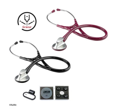 KaWe Stethoskop Top Kardiologie Doppelkopfstethoskop schwarz burgund MIT GRAVUR
