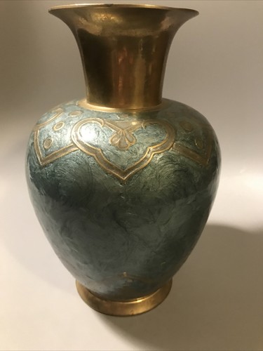 Vintage Brass Painted Vase 9" India Solid Brass Enamel - Picture 6 of 12