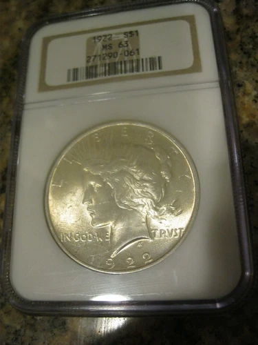 1922 $1 Peace Silver Dollar MS63 OLD NGC Holder from Private Collection