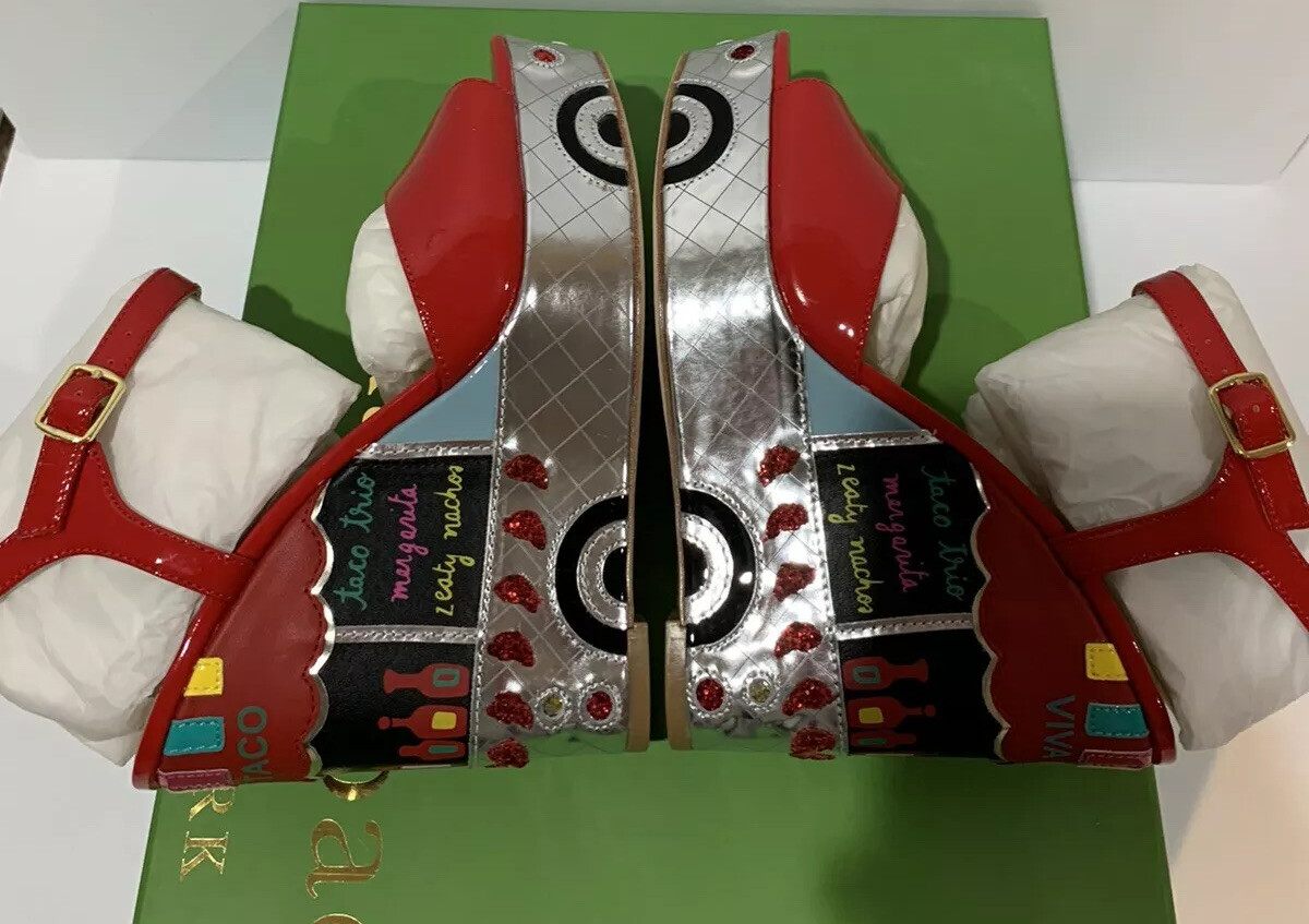 KATE SPADE TACO TRUCK DORA WEDGE ESPADRILLE PLATFORM SANDAL RED PATENT