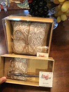 Studio His & Hers Burlap & Lace Ring Pillow &  Guest Pen Wedding country EUC
