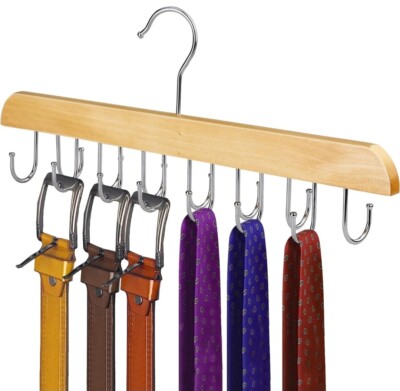 Solid Wood Belt Hanger, 14 Hooks Belt Organizer Space Saver for Closet 