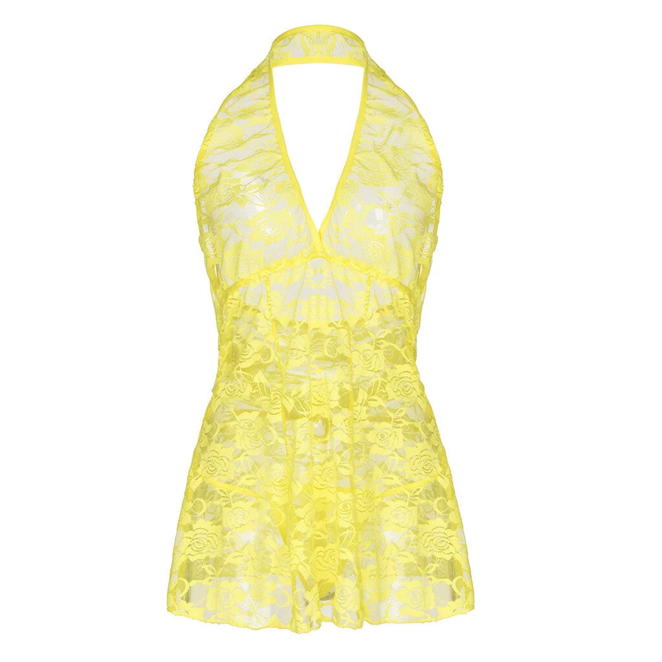 Sexy Lencería Para Mujer Floral Encaje Prendas para Dormir Ropa Interior Vestido Ver-Thru Babydoll EE. UU. Foto 3 de 4