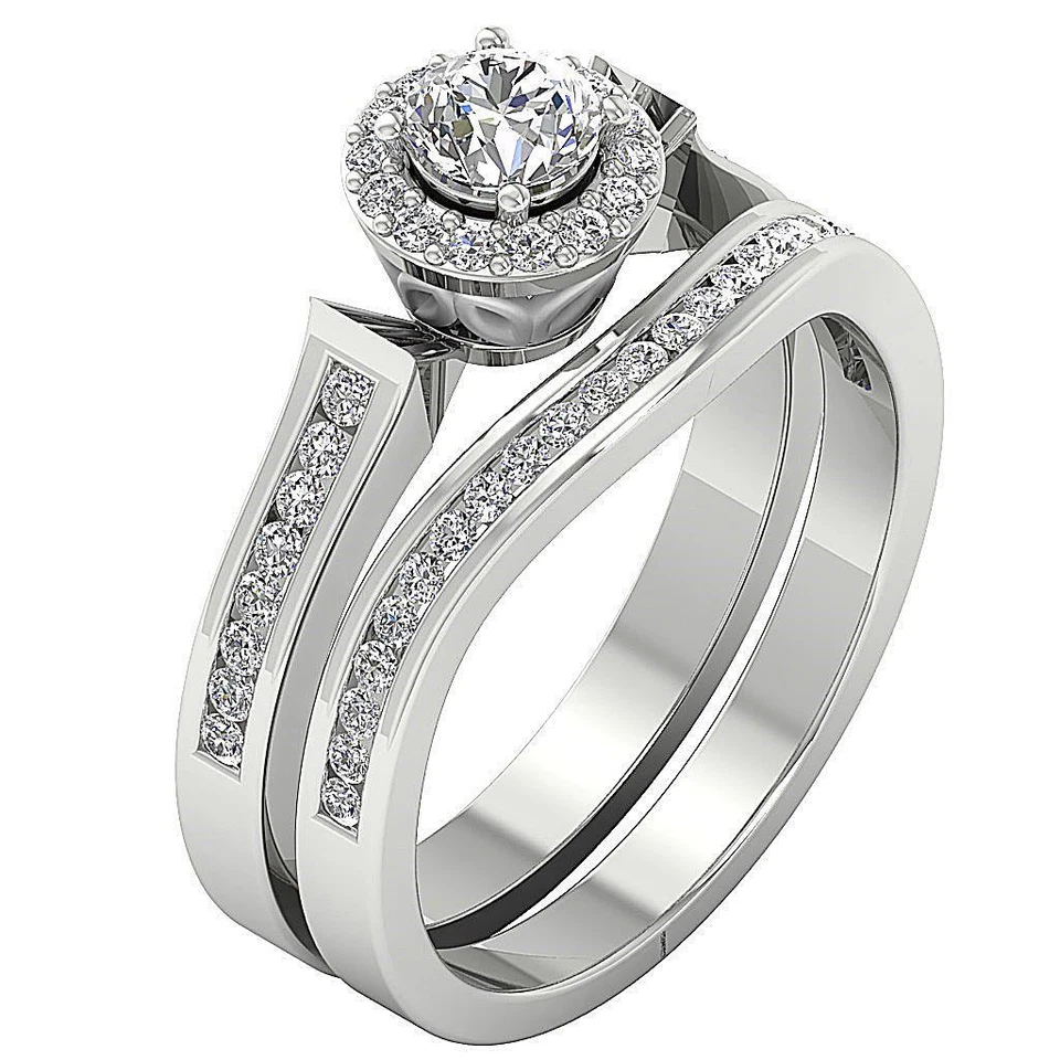 Bridal Engagement Ring Set VS F 0.90 Ct Lab Grown Round Diamond 10K Yellow Gold - Image 2 of 4