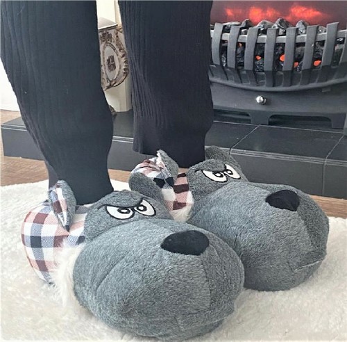 Para Hombre Chicos Regalo para Mujer Cálido Novedad Fluffy Perro Cara 3D  Zapatillas Mulas Botas Talla | eBay