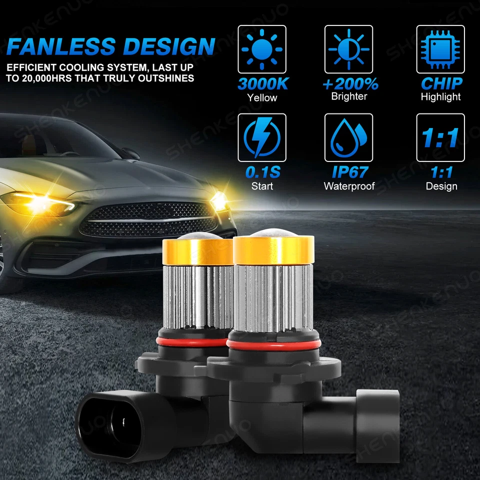 Combo de bombillas LED amarillo de haz alto bajo para Lincoln Town Car 2003-2011 Foto 3 de 4