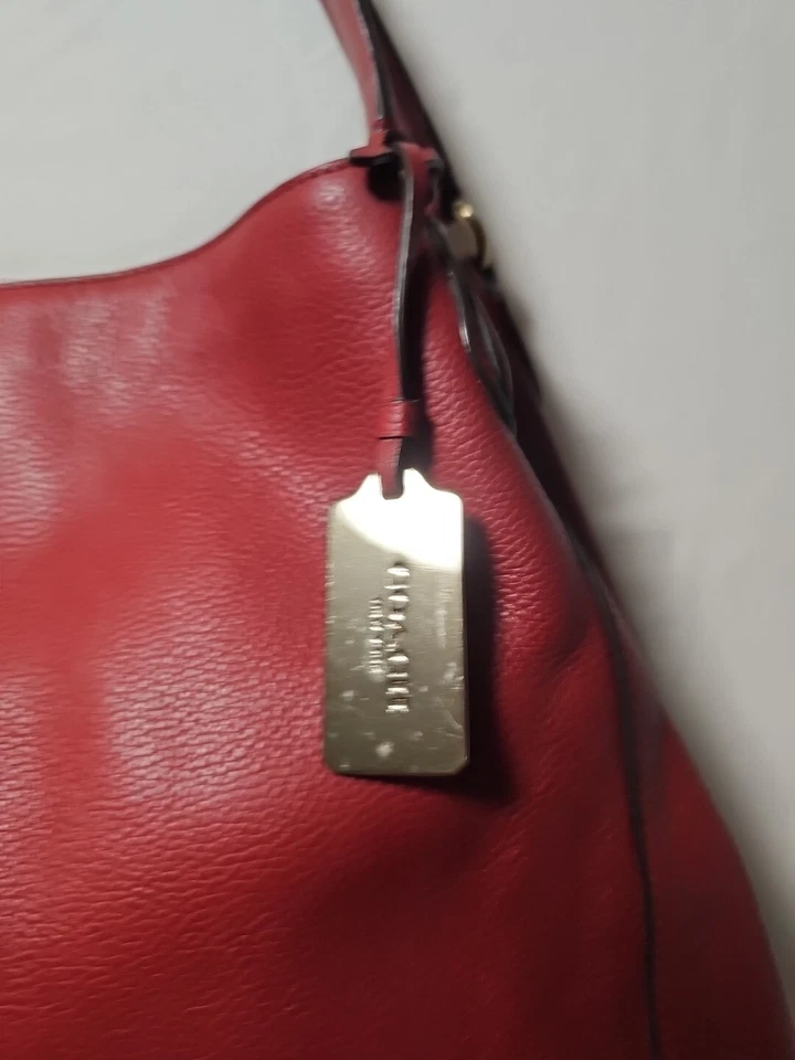 Coach 33547 Edie Pebble Leather Shoulder Bag Handbag Cardinal Red Hobo - Image 4 of 4