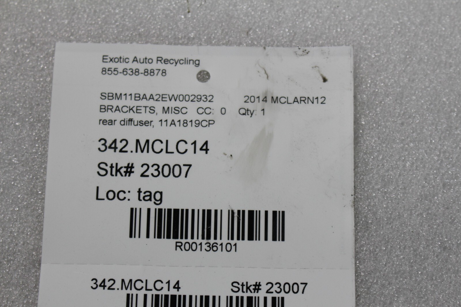 Mclaren MP4-12C, Rear Diffuser Bracket, Used, P/N 11A1819CP