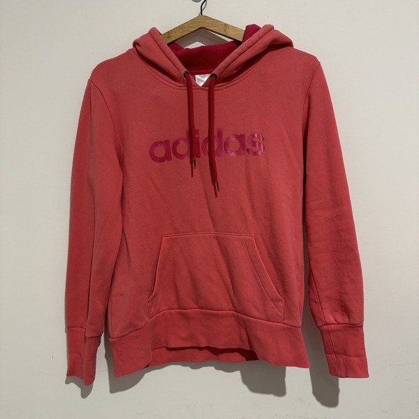 Adidas Womens Hoodie Pullover Pink Coral Size M Cotton Active Wear