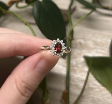 Sterling Silver Garnet Halo Ring Size 7, 925 Silver Garnet And CZ Ring Handmade
