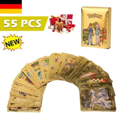 55 Stück Pokemon Karten Goldfolie Goldene Buchstaben Deutsche Fassung Spiel
