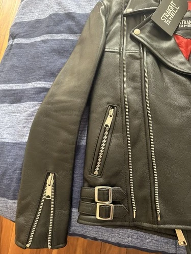 Straight To Hell Grifter Men's Black Biker Jacket Moto Slim Fit Size 34 image 4