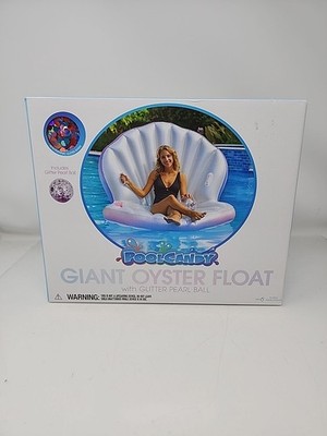 Pool Candy Giant Oyster Shell Lounge Pool Float & Glitter Pearl Beach Ball NWB