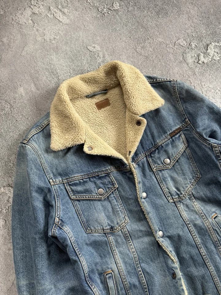 Nudie Jeans Co M Denim Sherpa Jacket Lenny Tangerine Blue NJ1001920 Button Up  - image 4 of 4
