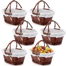 6 Set Large Wicker Baskets with Handles, Dark Brown