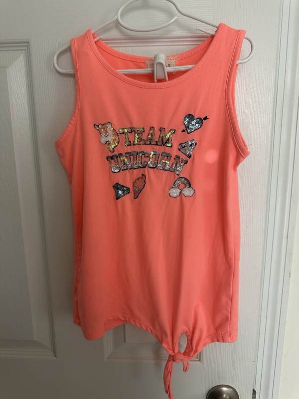 Btween Size 10 Girls Sleeveless Tank Top Shirt Team Unicorn Orange