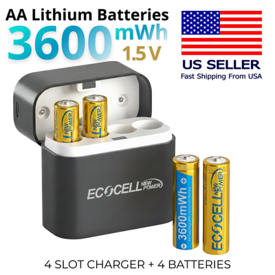#ad ECOCELL 4 or 8 AA 3600mWh Lithium Batteries with Travel Compact USB C Charger $25.79