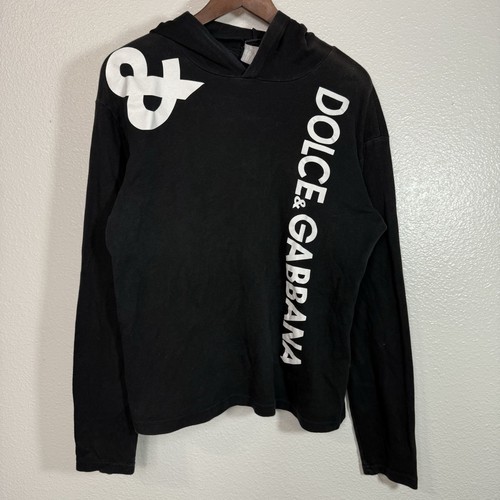 Dolce & Gabbana Big Logo Spell Out Hoodie Black Vintage Made In Italy Faded XL