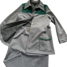 Private Label Skirt Suit Set Womens L Green Houndstooth Equestrian Vintage USA