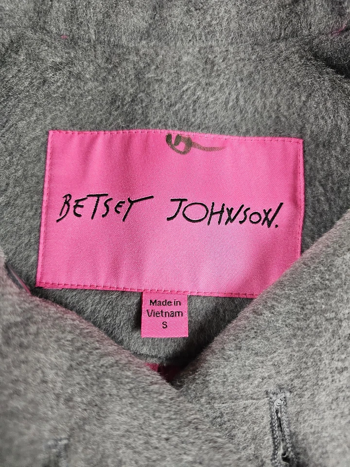 Abrigo Betsey Johnson Mujer Pequeño Gris Doble Pecho Ajuste y Acampanado Rosa Botones Foto 2 de 4