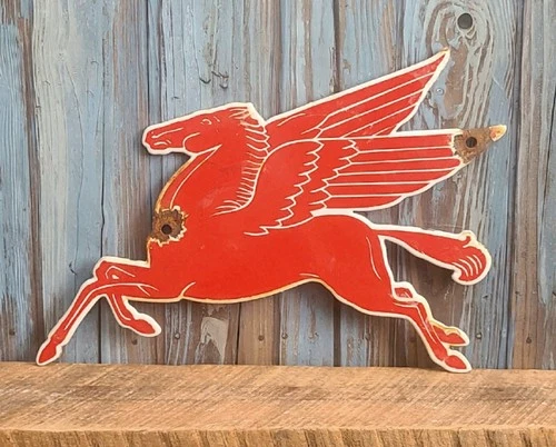 Vintage Die-cut Mobil Pegasus Gas Oil Porcelain Metal Sign