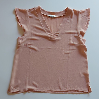 anna & ella Damen Bluse Rosa Gr. 42 V-Ausschnitt Kurzarm Polyester/Elasthan