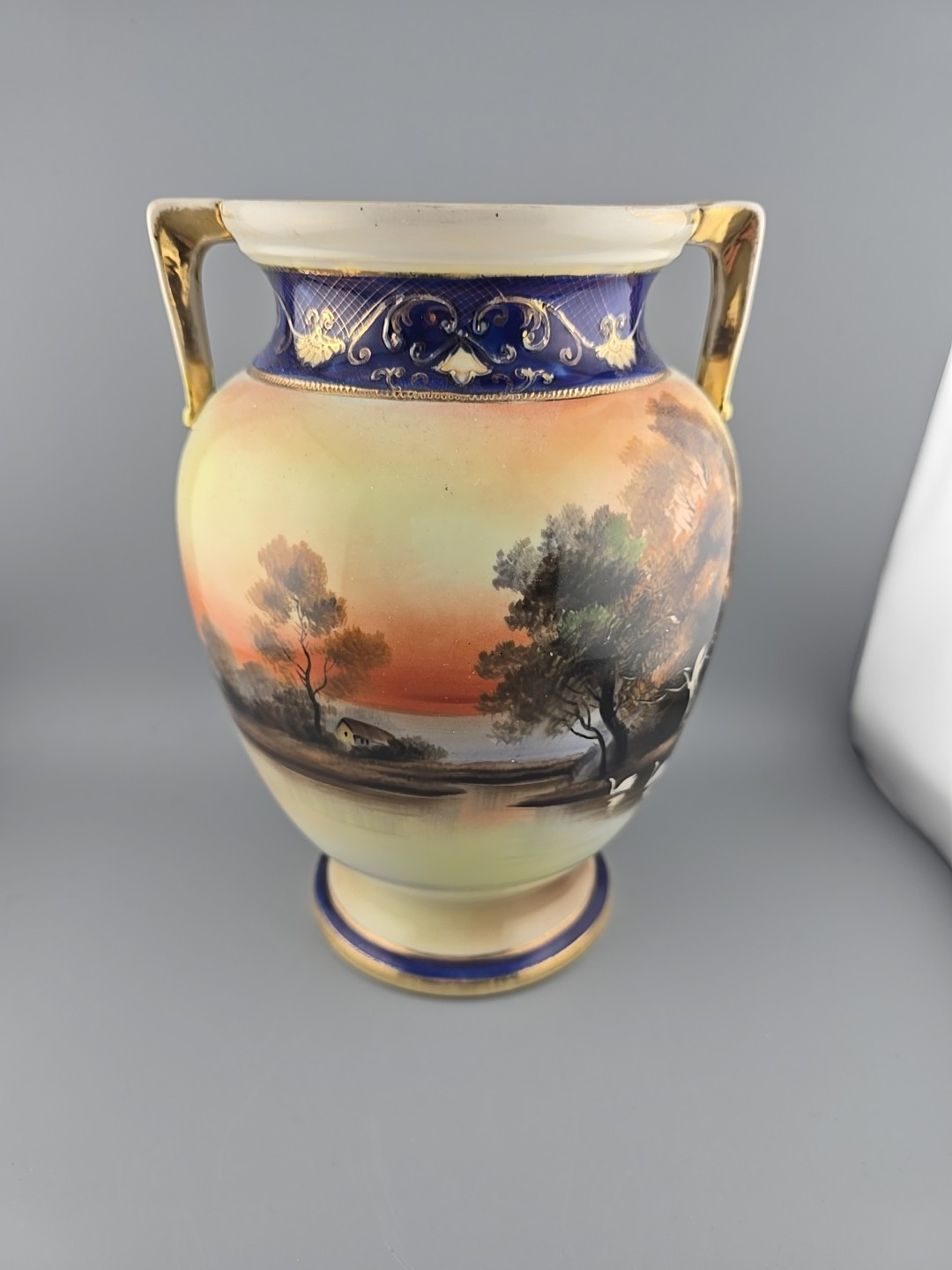 Antique 1908 Noritake Hand painted Swan Lake Scene Vase Made In