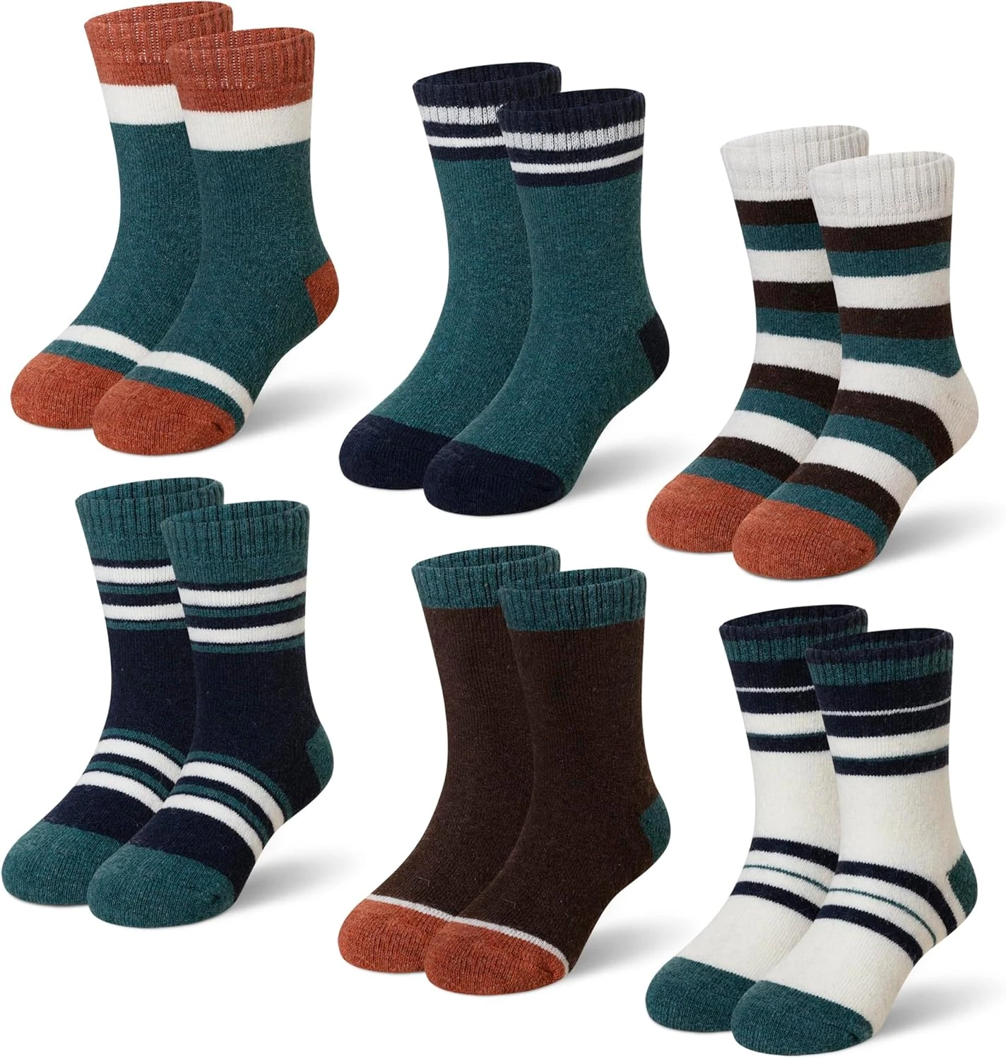 Kids Merino Wool Winter Socks 6 Pack Thermal Thick Cozy Crew Hiking Boot Socks