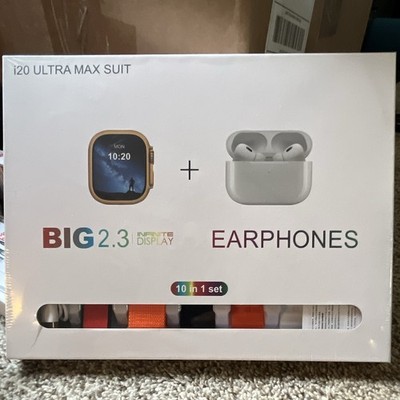 i20 Ultra Max Suit 49mm Smart Watch Gold, Orange Fabric Band + Earphones