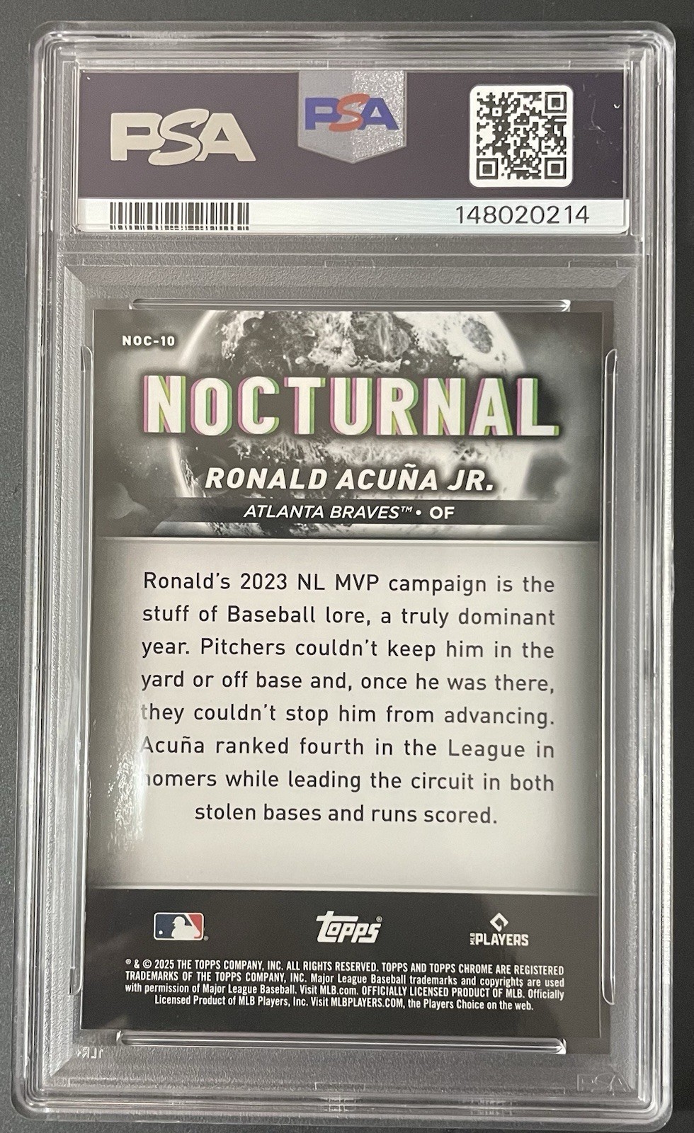 2025 Topps Chrome Black Ronald Acuna Jr. Nocturnal PSA 10 view 2