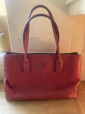 SCHÖNE TODS TASCHE ROT GENARBTES LEDER UMHÄNGETASCHE SCHULTERTASCHE SEHR GUTER ZUSTAND KIESEL LEDER