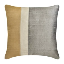 Gold & Grey Decorative Throw Pillow Cover, 16"x16" Silk Cushion - Splendour Gold
