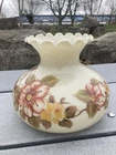 VTG Hand Painted 10” Floral Milk Glass Ruffle Top Lamp SHADE Kerosene Oil Elec
