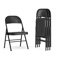 Black Hercules Series Double Braced Metal Folding Chairs with Footrests, Lightwe