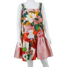 Oscar de la Renta Magnolia Still Life Silk Drop Waist Dress Pink 6 22SN2063TMK
