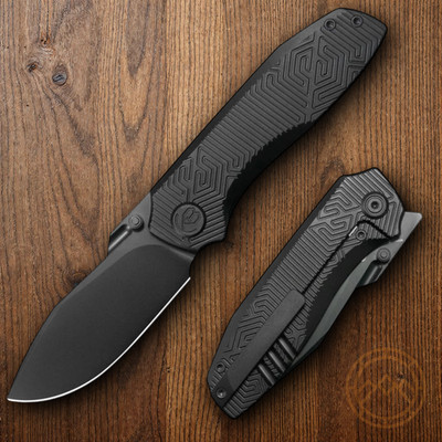 KB Knives Agera Folding Knife 3'' Bohler M390 Steel Blade Black Titanium Handle