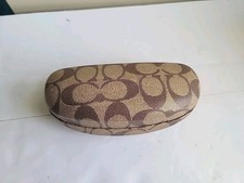 Coach Signature Hard Eyeglass Case Brown Khaki Clamshell Authentic Pre-Owned