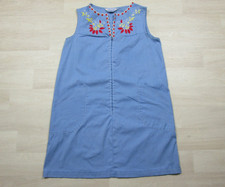 Vintage 60s Sears Perma Prest Embroidered Shift House Dress M Metal Zip Cotton