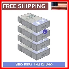 Herringbone Grey Underbed Storage Bags - 4 Pack Large Capacity Organizers for...