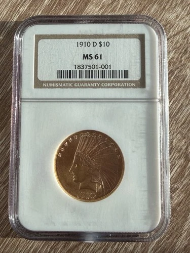 1910 D - US Gold $10 Indian Eagle - NGC MS61